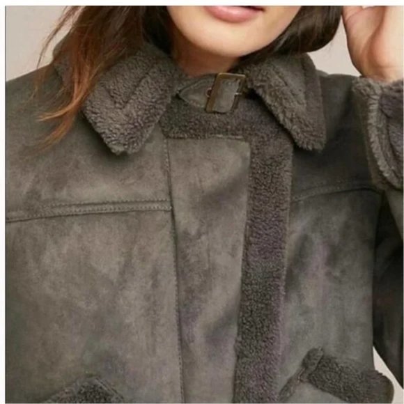 NWOT Anthropologie Marrakech Tina Suede Sherpa Fleece Aviator Jacket, Size XS - Picture 4 of 10